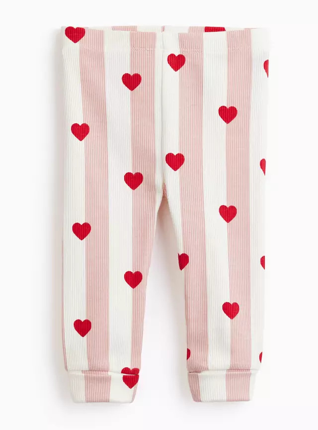 Pink Striped Heart Print Ribbed Leggings Up to 3 mths | Tu Clothing