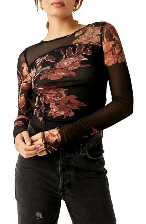 Free People Betty's Garden Mesh Top in Black Combo at Nordstrom, Size Small | Nordstrom
