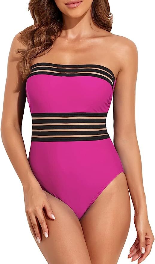 Hilor Women's Strapless One Piece Swimsuits Tummy Control Swimwear Halter Slimming Bathing Suits ... | Amazon (US)