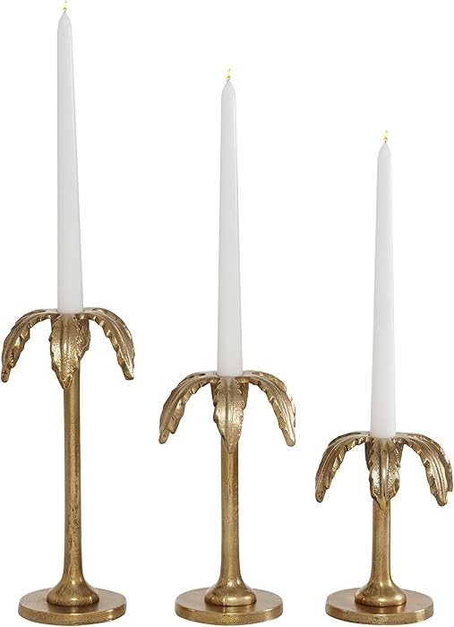 Deco 79 Aluminum Metal Decorative Candle Holder Palm Tree Candle Stand, Set of 3 Candlestick Hold... | Amazon (US)