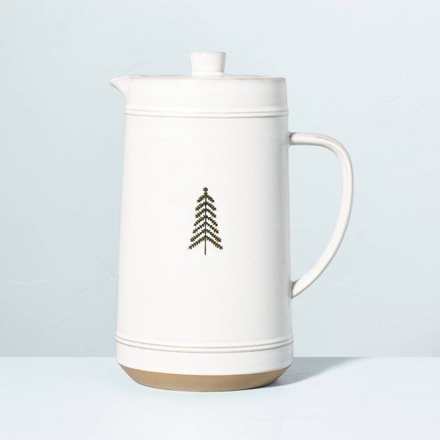 Winter Tree Stoneware Hot Cocoa Serving Pot Green/Cream - Hearth & Hand™ with Magnolia | Target