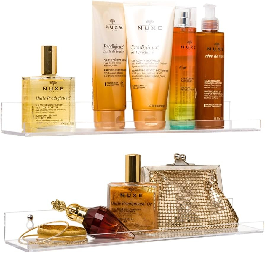 Pretty Display Invisible' Bathroom Shelf Wall Mounted [2 Pack] 15 inch Clear Acrylic Shelves Extr... | Amazon (US)