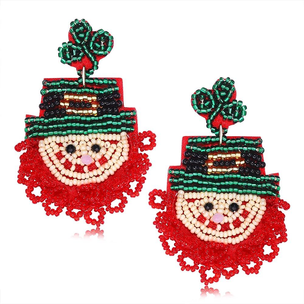 St Patricks Day Earrings Green Lucky Clover Dangling Beaded Earrings Handmade Shamrock Beer Glass Le | Amazon (US)