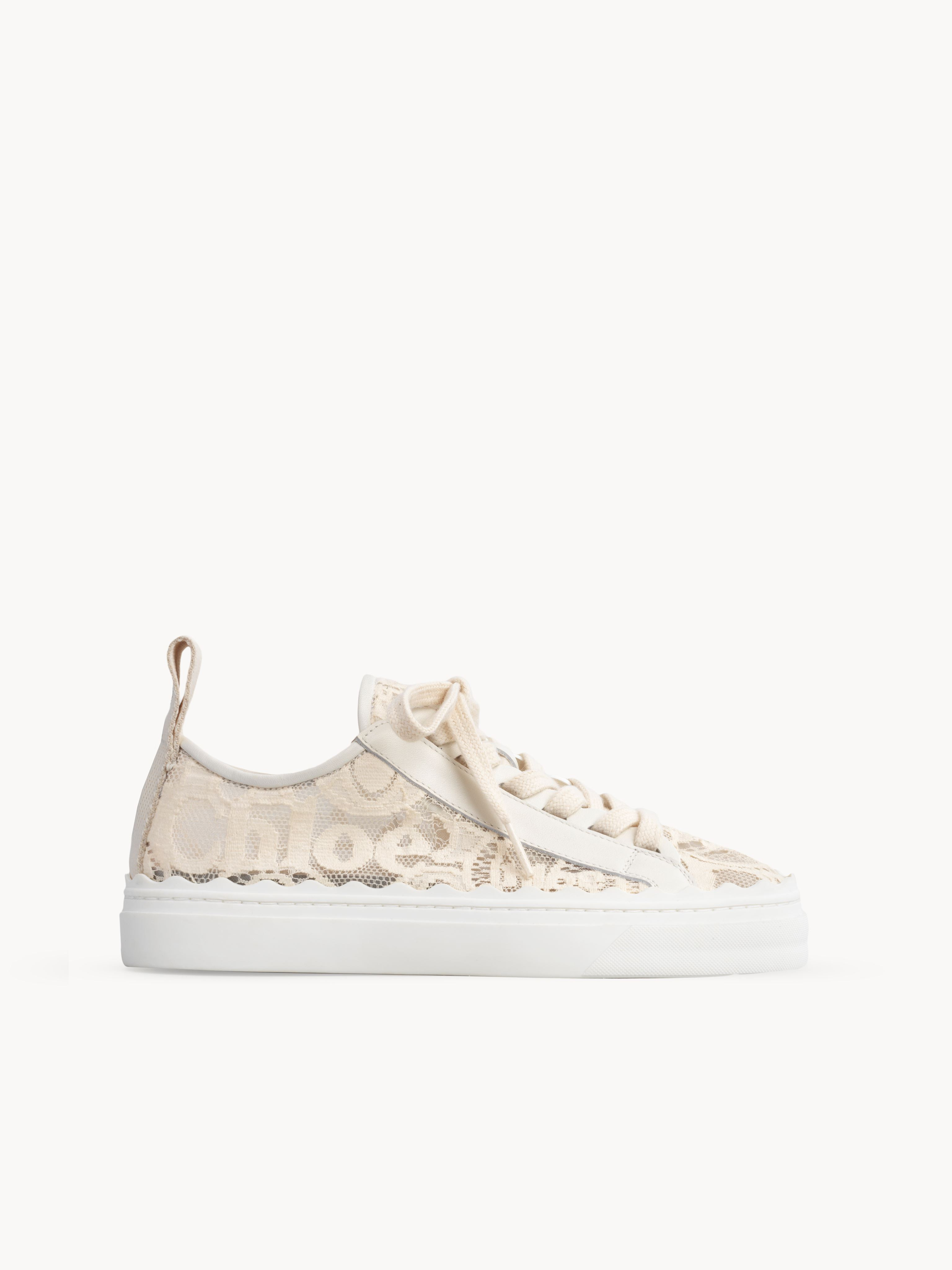 CHLOÉ Lauren sneaker Beige Size 6 60% Cotton, 30% Bovine leather, 10% Polyamide | Chloe US