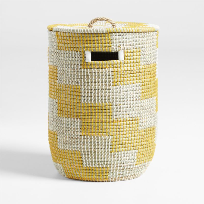 Merchant Ochre Yellow Woven Hamper with Handles + Reviews | Crate & Kids | Crate & Barrel