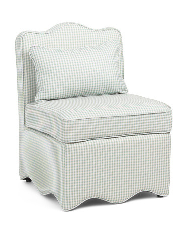 24x33 Gingham Scalloped Trim Accent Chair With Lumbar Pillow | Marshalls