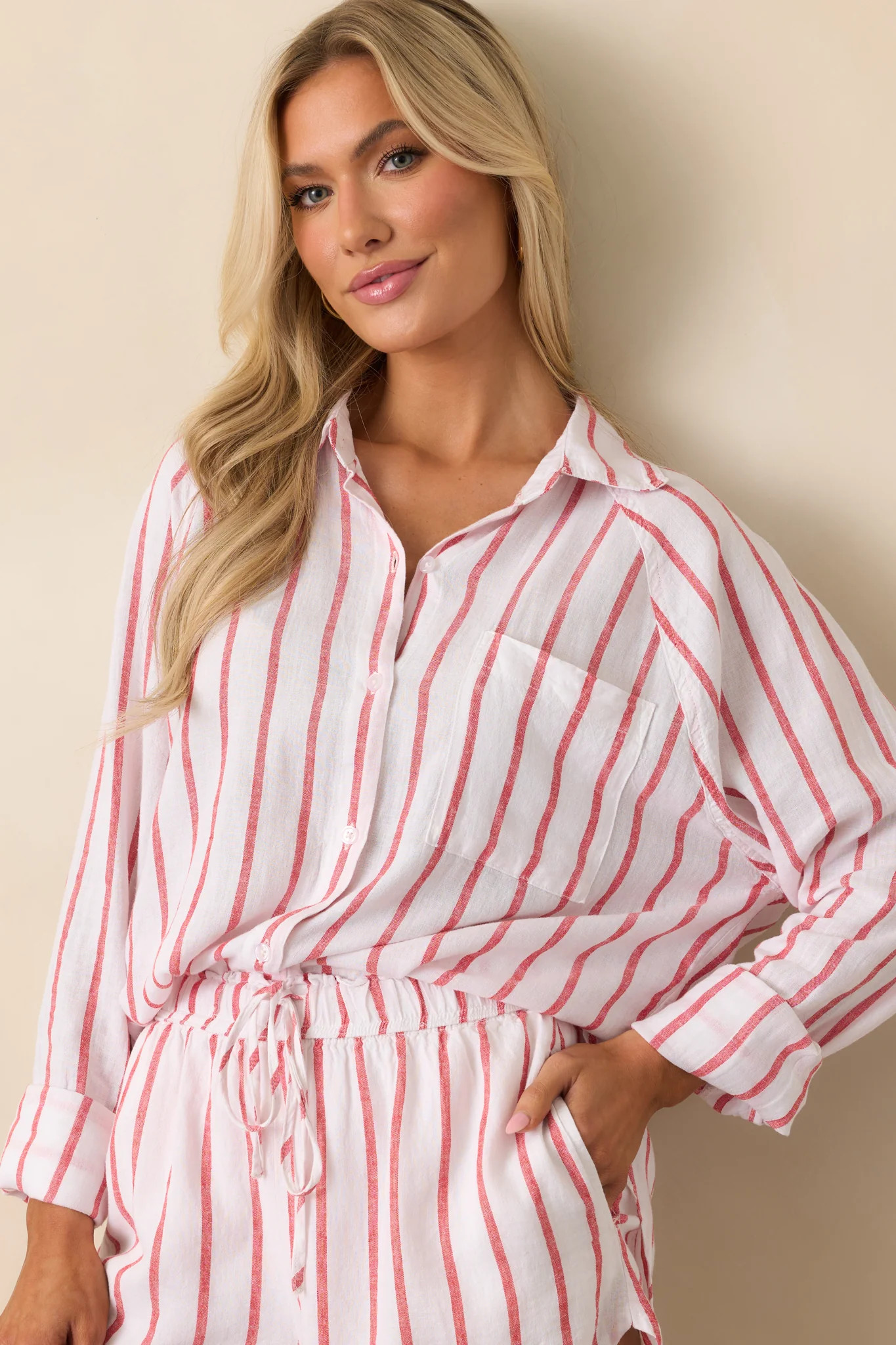 Z Supply Red Perfect Linen Stripe Top | Red Dress