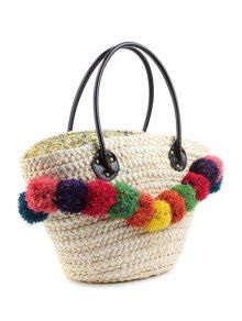 Weaving Straw Colorful Pompon Shoulder Bag | ZAFUL (Global)