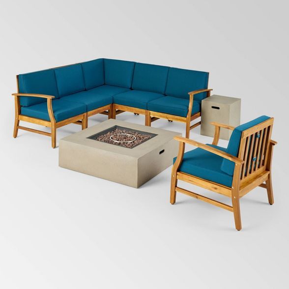 Illona 8pc Acacia Wood Sofa Set with Fire Table - Christopher Knight Home | Target