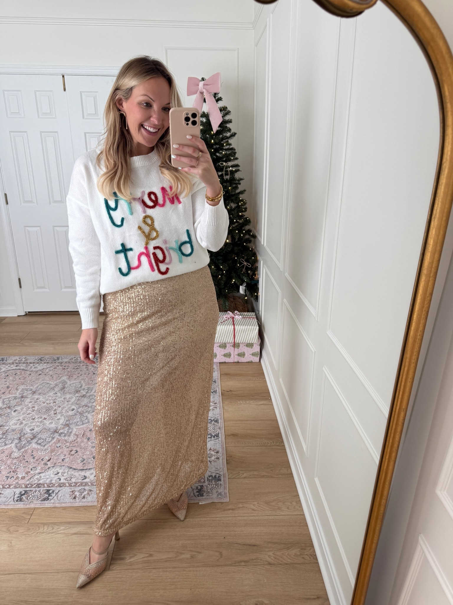 Festive Christmas party outfit - wearing a large skirt and med top 

#LTKHoliday #LTKMidsize #LTKFindsUnder50