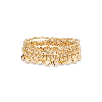 Nordstrom Set of 5 Beaded Stretch Bracelets in Gold at Nordstrom | Nordstrom