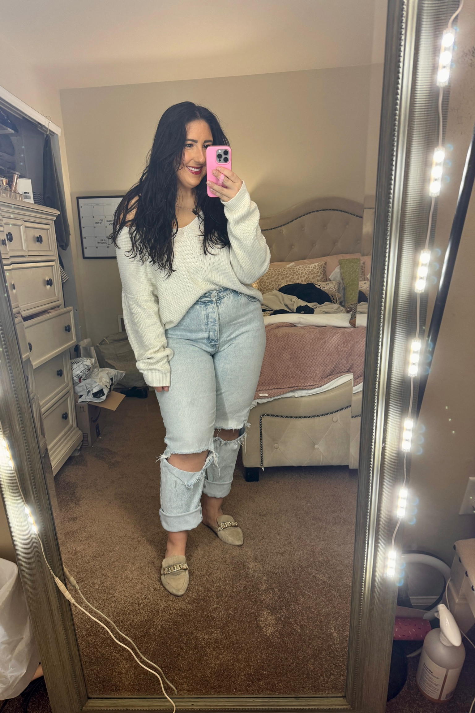 white sweater - L 
abercrombie jeans - 32 short 
steve madden mules 

#LTKmidsize #LTKSeasonal #LTKfindsunder100