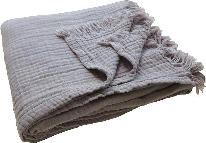 100% Organic Muslin Cotton Bed Blanket for Couch Adult, 4-Layer Pre-Washed Plant Dyed Yarn, Breat... | Amazon (US)