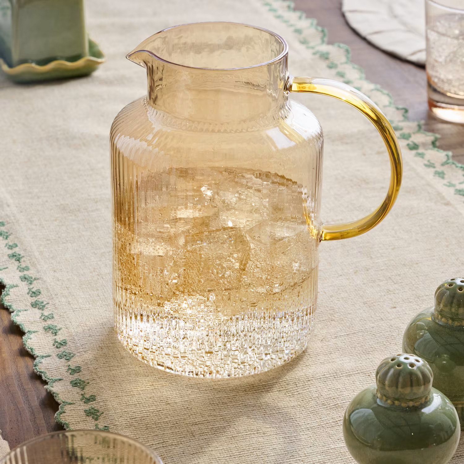Peach Ribbed Glass Pitcher | Magnolia