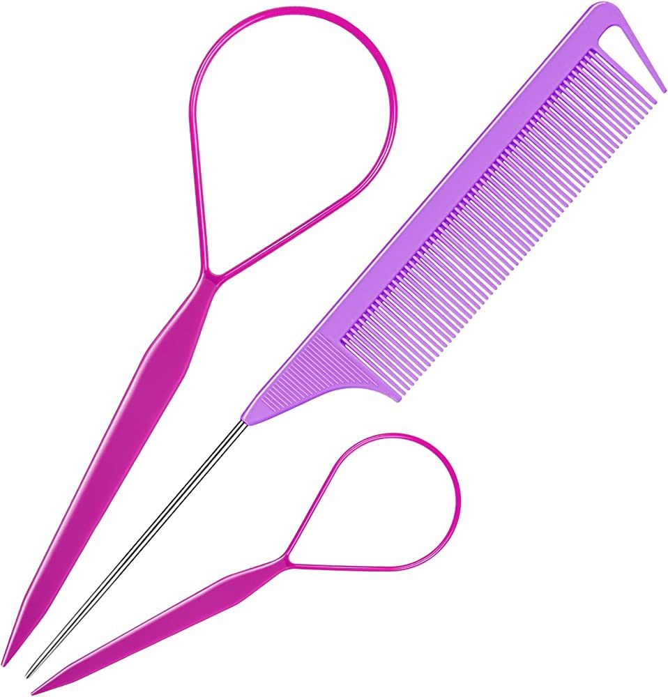 Hair Tail Tools, TsMADDTs 3Pack Hair Loop Tool Set with 2Pcs French Braid Tool Loop 1Pcs Rat Tail... | Amazon (US)