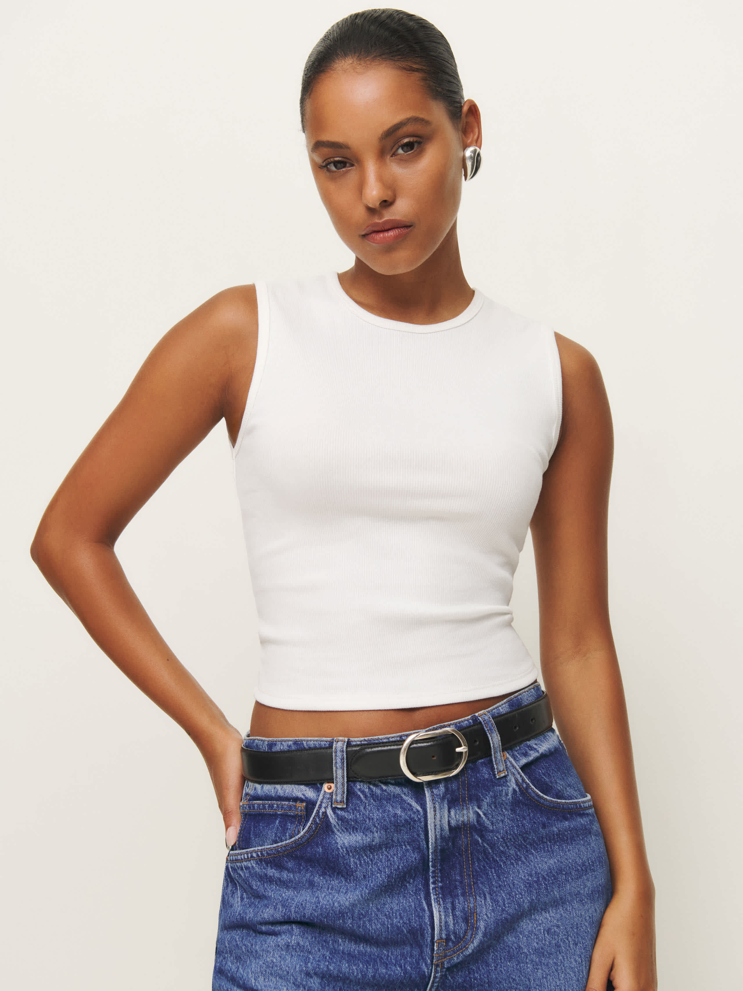 Reformation Ryland Tank Top Ivory Medium | Reformation (Global)