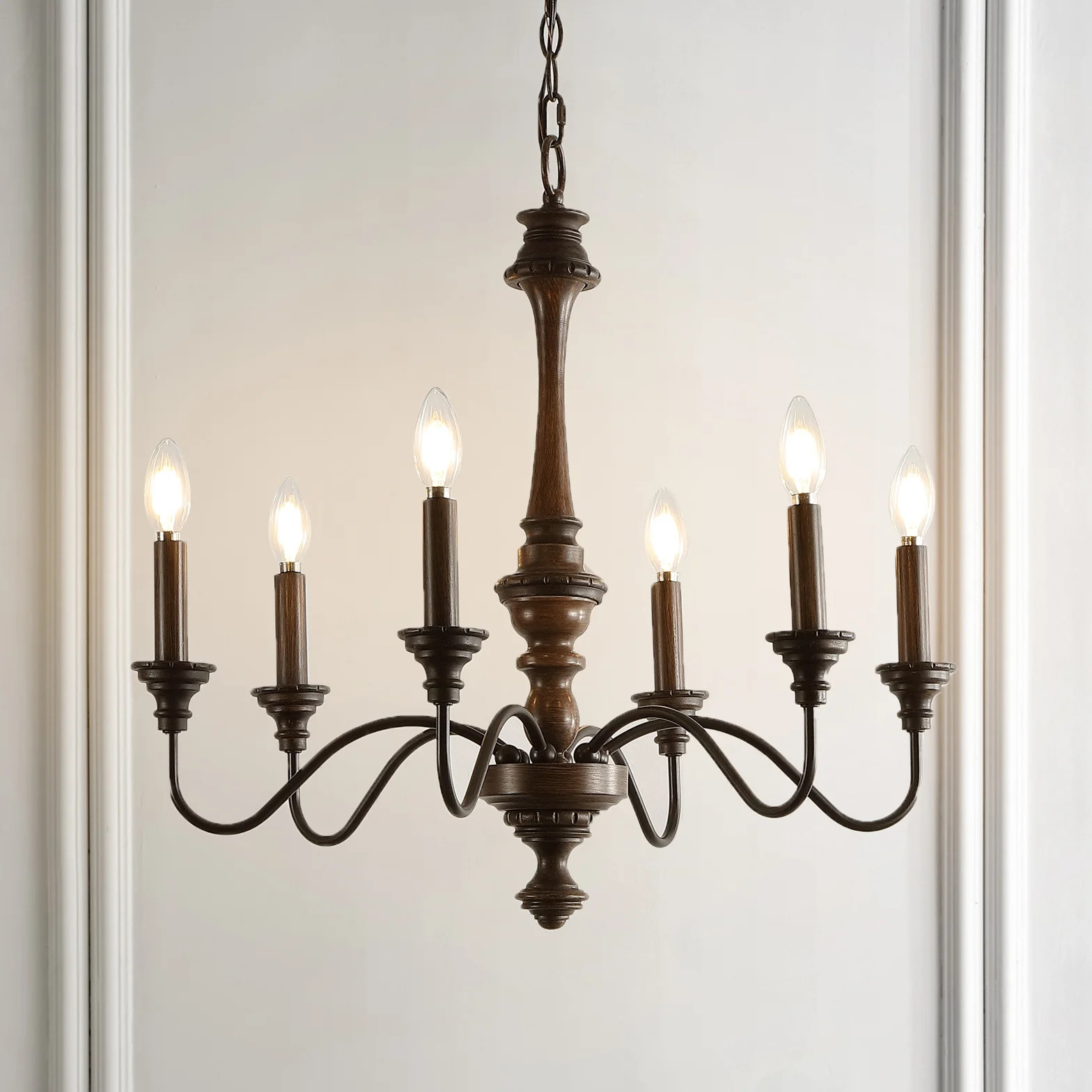 Oakley 25" 6-Light Midcentury Farmhouse Iron LED Chandelier, Wood Finished/Oil Rubbed Bronze | Wayfair North America