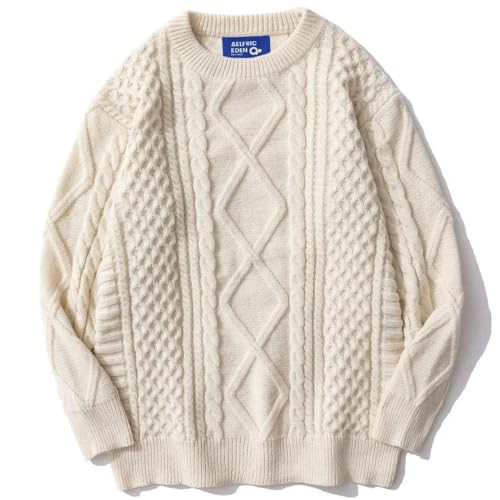 Aelfric Eden Women Sweater Vintage Cable Knit Sweater Casual Oversized Sweater Pullover A-Khaki | Amazon (US)