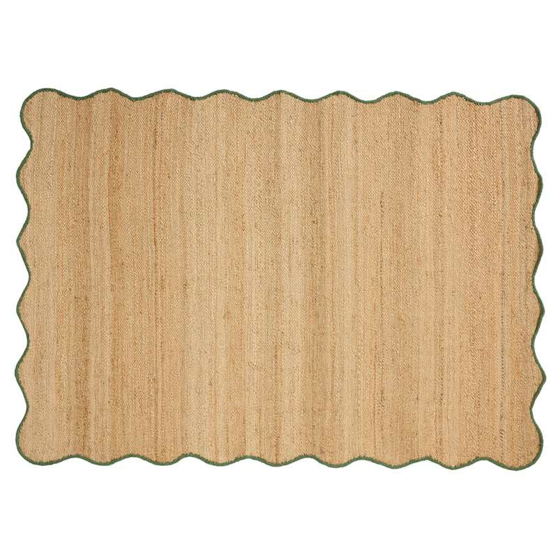 (B939) Juniper Jute with Scalloped Green Trim Area Rug, 5x7 | At Home