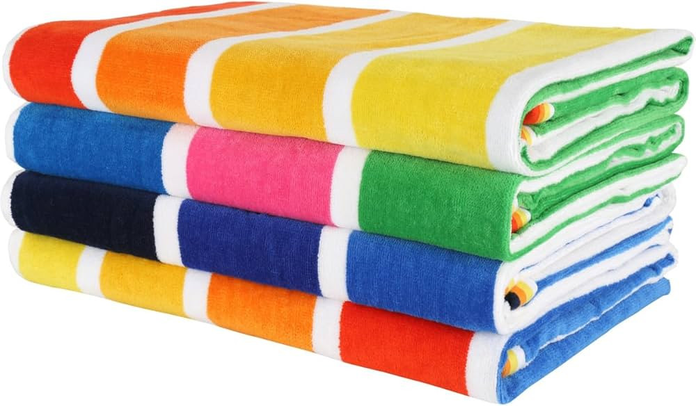 Kaufman - Velour Multi-Color Cabana Striped Beach Towels | 100% Cotton Beach Towel Pack 30" x 60"... | Amazon (US)