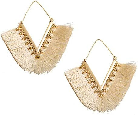Tassel Hoop Earring Statement Thread Dangle Earrings Stylish Long Fringe Drop Earrings Lightweigh... | Amazon (US)