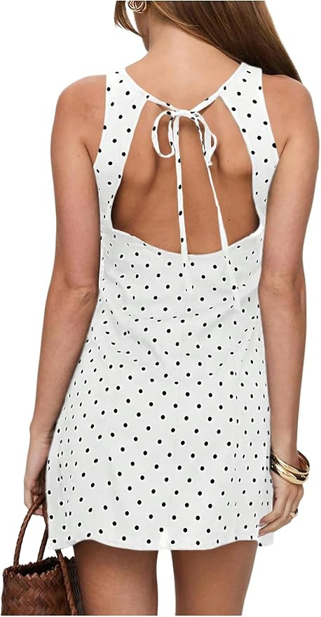 WDIRARA Women's Polka Dots Mini Dress Crew Neck Sleeveless Backless Short Party Dresses | Amazon (US)