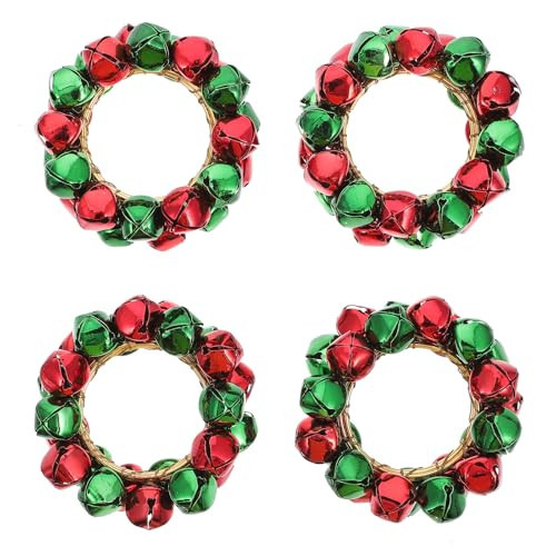 Luxshiny Christmas Bells Wreath Napkin Ring, 4Pcs Mini Craft Jingle Bells Napkin Buckles Candle Wreath Ring Holder for Xmas Dinner Table Centerpice Decor Red, Green | Amazon (US)