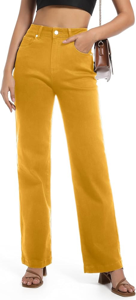 Guaile Women's Jeans High Waisted Straight Leg Stretchy Jeans Trendy Wide Leg Tummy Control Loose... | Amazon (US)