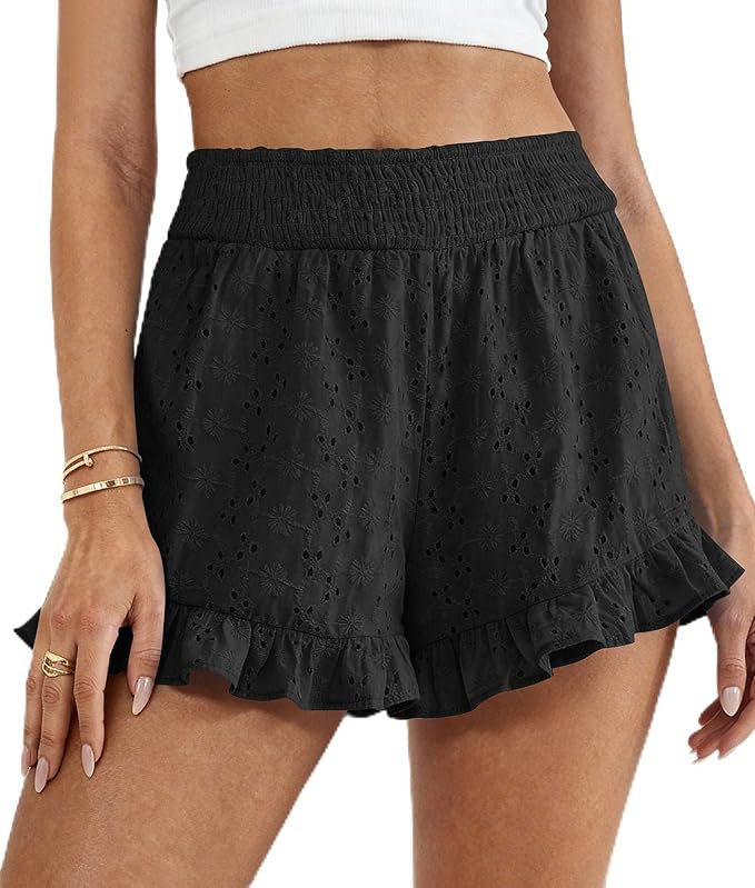 PRETTYGARDEN Shorts for Women Summer 2026 Beach Vacation Clothes Spring Elastic Waist Embroidered... | Amazon (US)