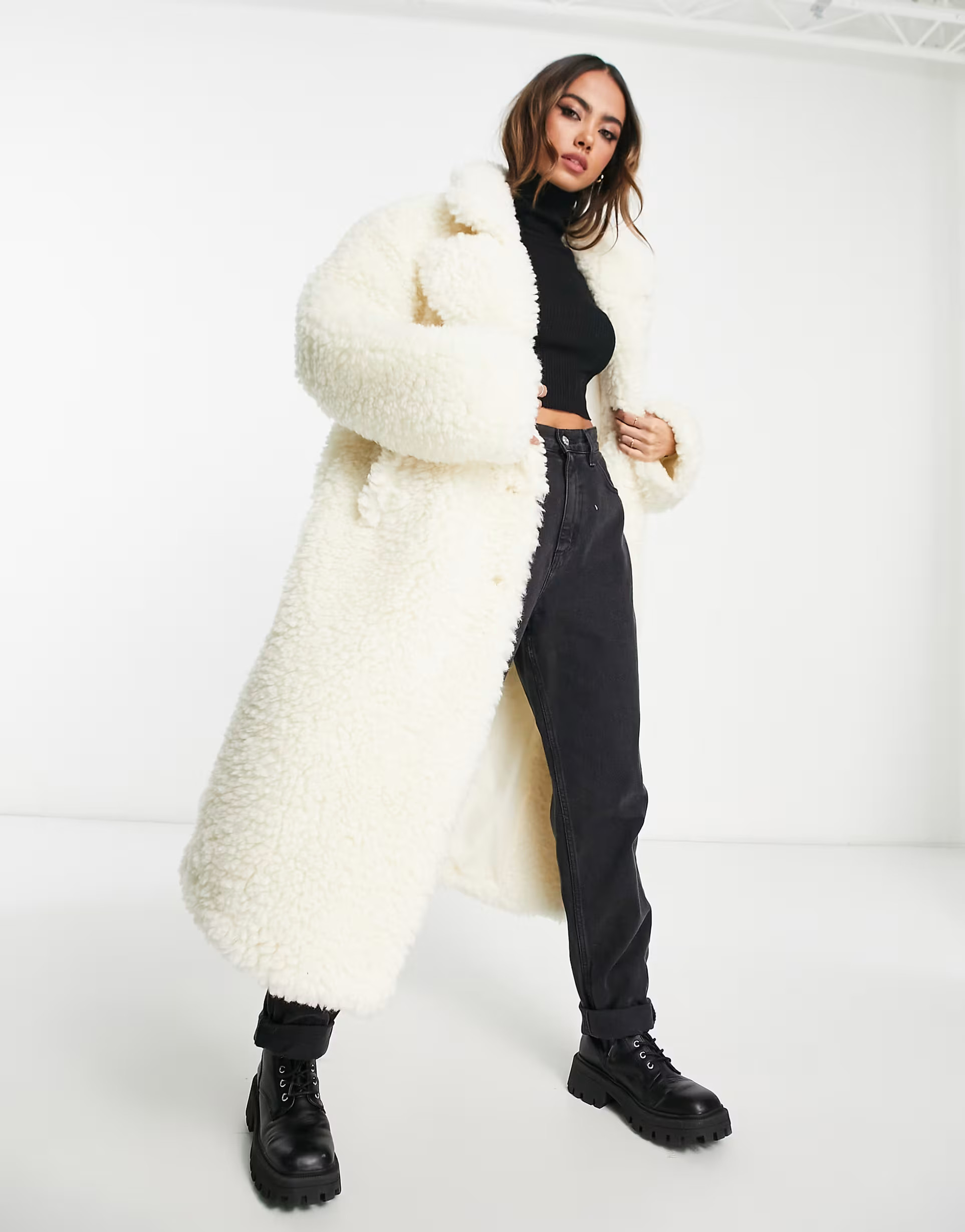 NA-KD oversized teddy fur coat in cream | ASOS (Global)