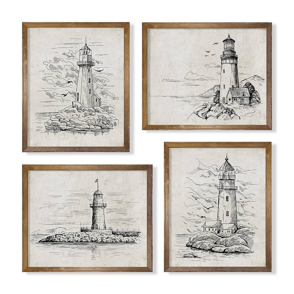 Vintage Lighthouse Seagull Drawing Posters Print - Coastal Seascape Themed Sketch Wall Art - Gift... | Amazon (US)