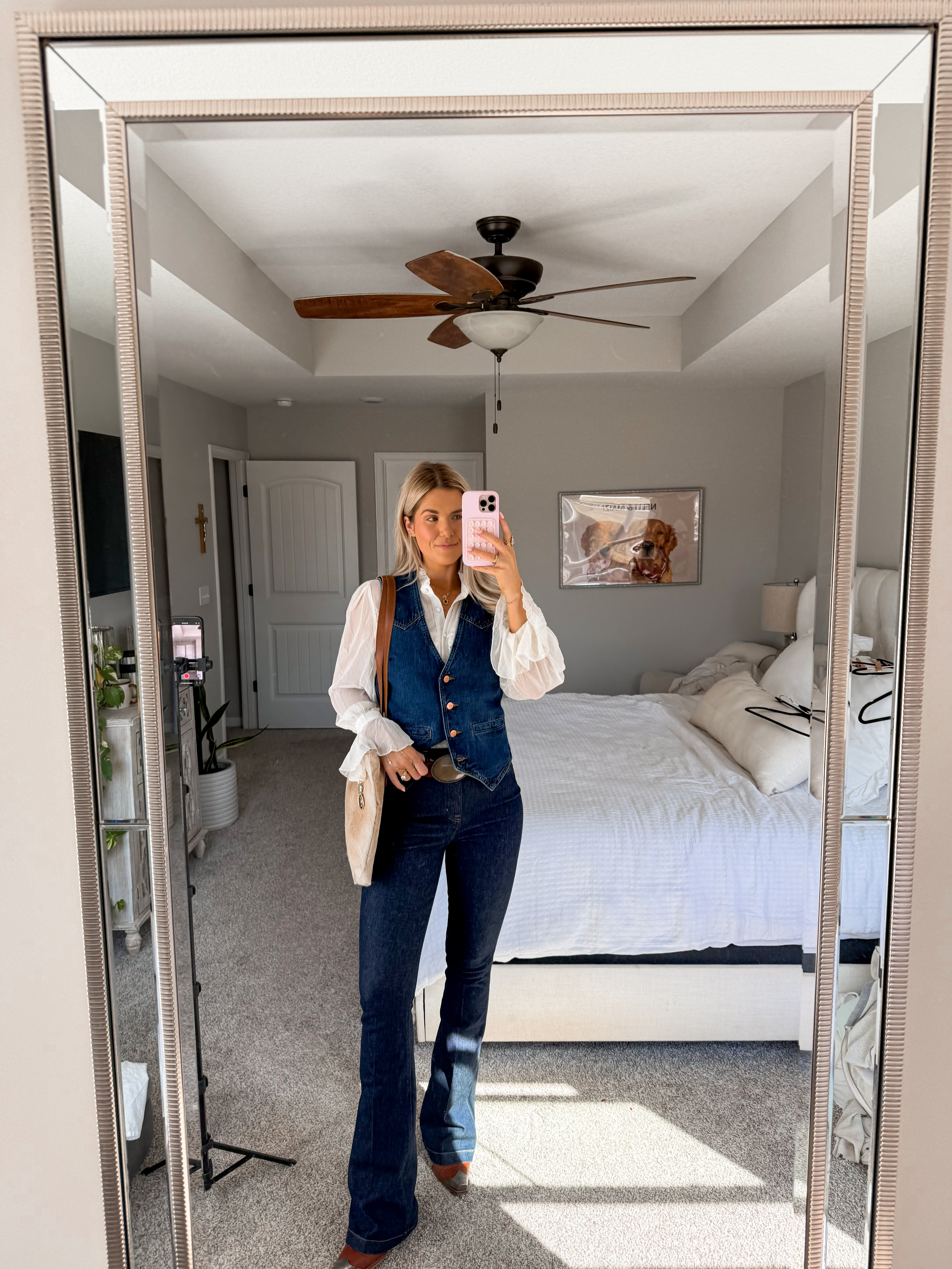 size small in top, denim vest is old (wrangler) so linking similar! size XS tall in jeans, small in beg 

western office outfit inspo 


#LTKWorkwear #LTKSeasonal #LTKFestival
