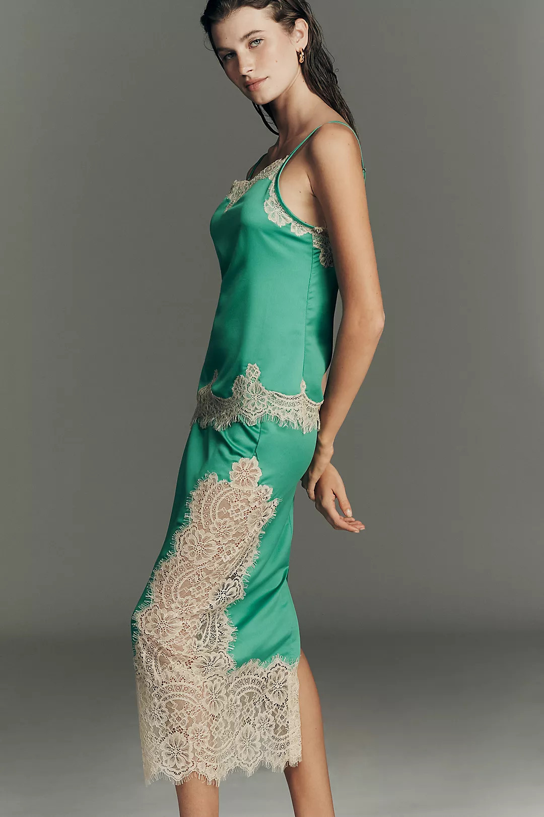 Bl-nk Cinzia Laced Satin Midi Skirt | Anthropologie (US)