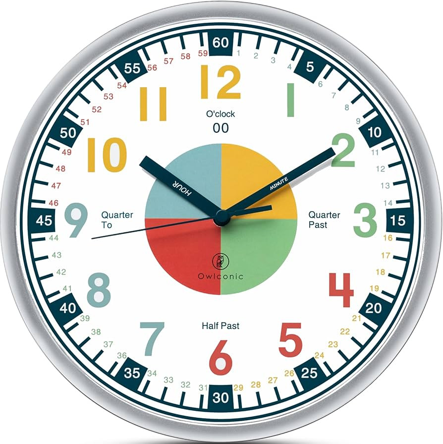 OWLCONIC Clock for Kids \u2013 Educational Analog Learning Wall Clock, Non Ticking Teaching Clock... | Amazon (US)