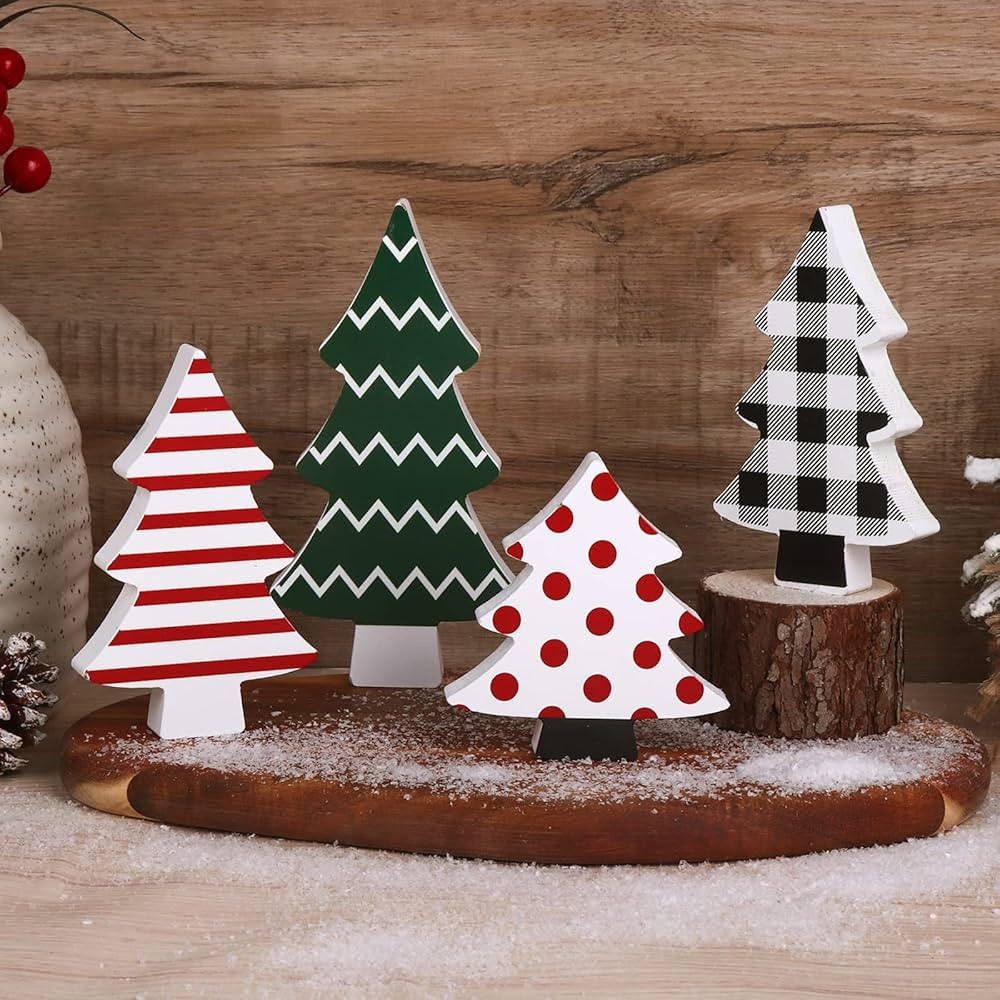 Treory Christmas Table Wooden Sign, 4 Pcs Christmas Tree Rustic Farmhouse Table Decor, Multiple S... | Amazon (US)