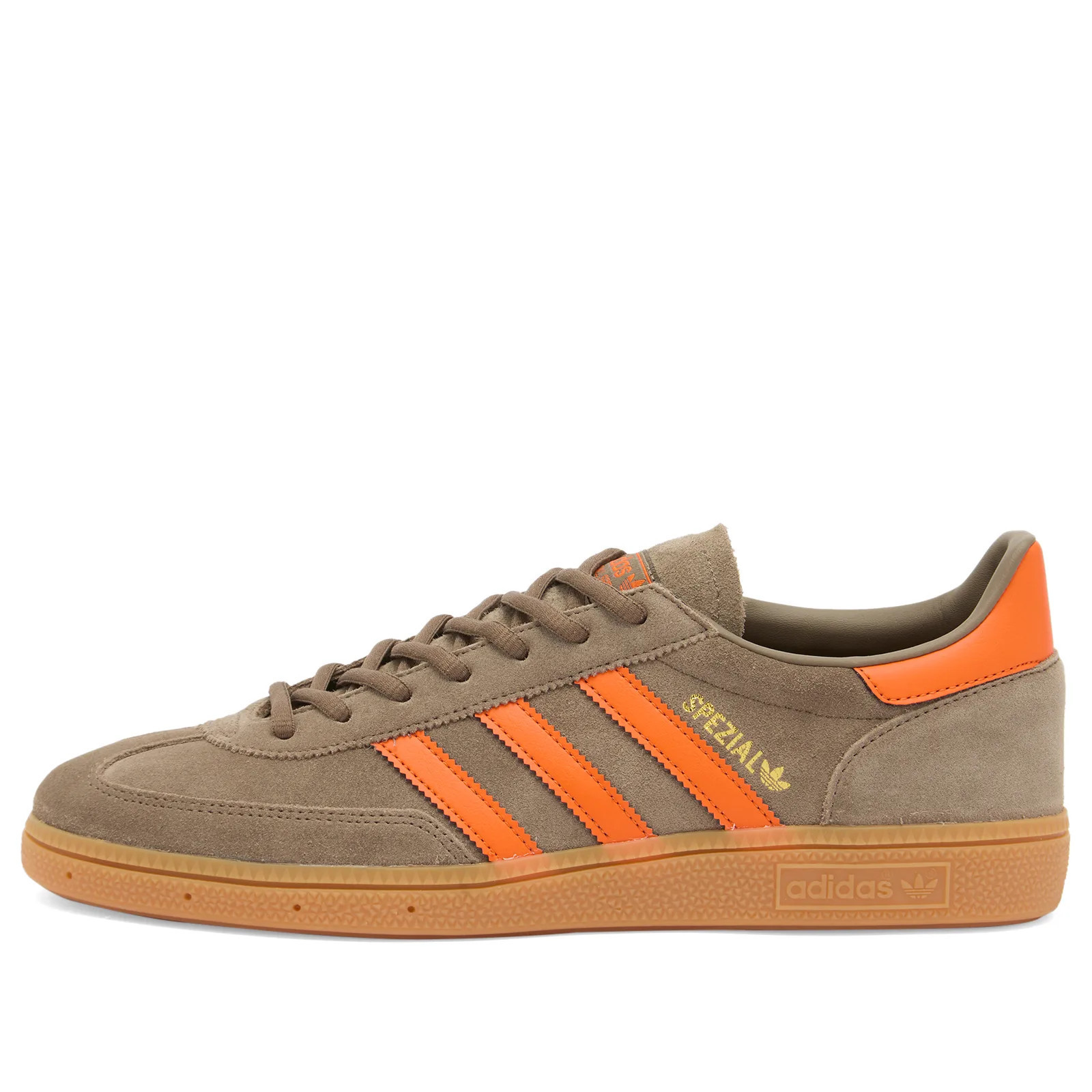 Adidas Handball Spezial Sneaker in Cargo Brown/Orange& Gold, Size UK 7.5 | END. Clothing