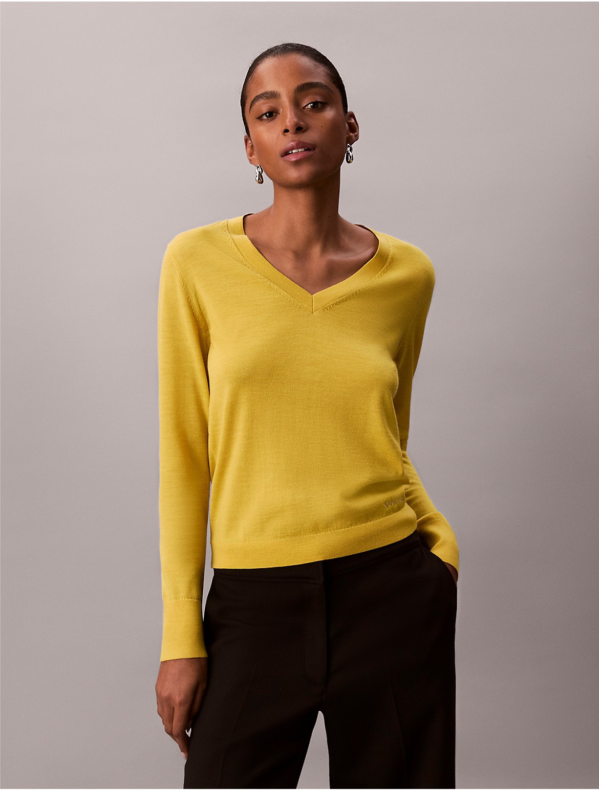Calvin Klein Women's Merino Wool V-Neck Sweater - Yellow - XL | Calvin Klein (US)