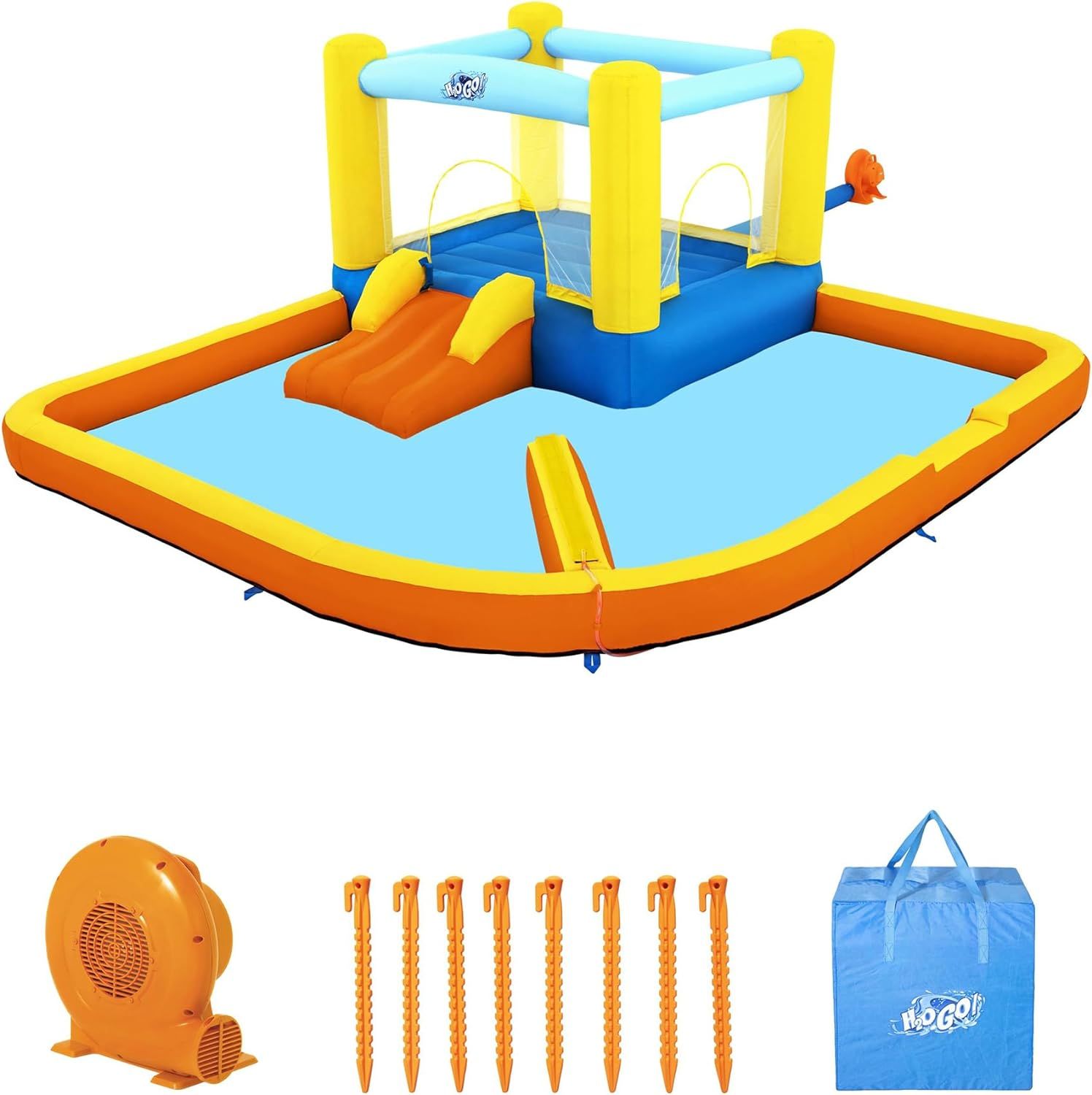 Bestway H2OGO! Beach Bounce Kids Inflatable Outdoor Water Park with Water Wall, Ground Stakes, St... | Amazon (US)