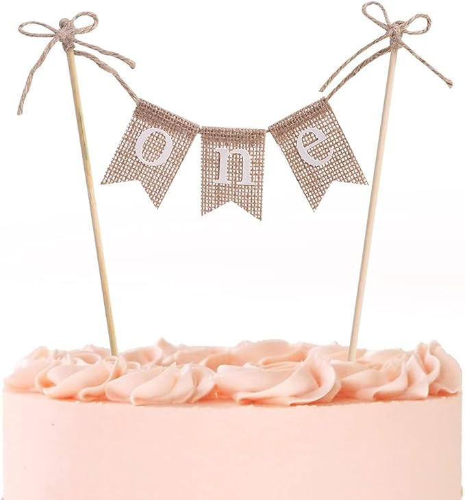 Handmade Birthday Cake Topper Decoration - Burlap ONE Cake Topper for Baby Shower - Birthday Deco... | Amazon (US)