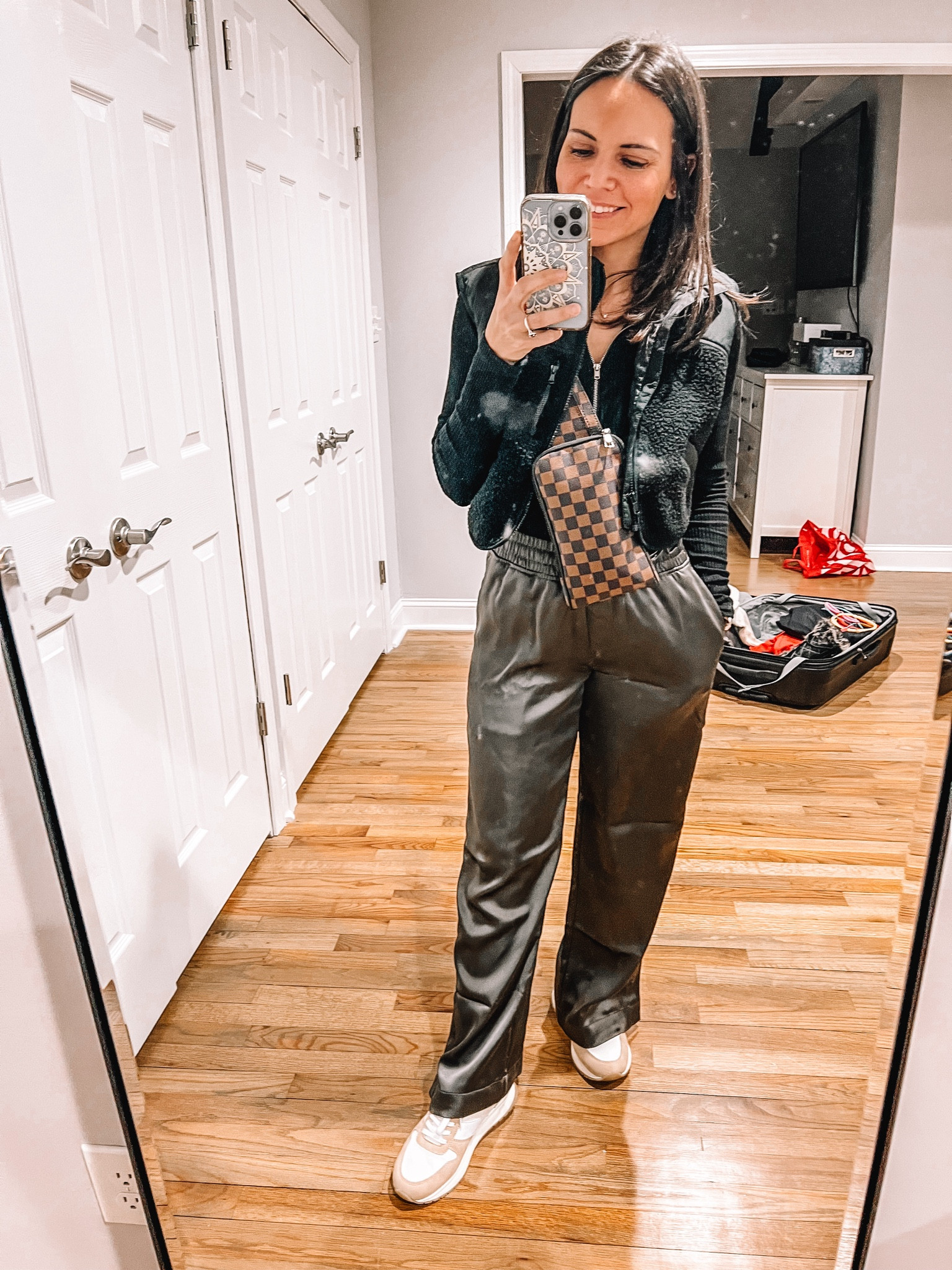 Feb fits recap: 
Satin track pants, zip front bodysuit, crop fleece vest & sneakers 

#LTKfindsunder50 #LTKover40 #LTKSeasonal