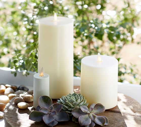 Premium Flickering Flameless Outdoor Pillar Candle - Ivory | Pottery Barn US