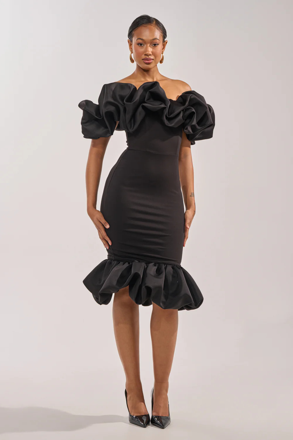 COCKTAIL HOUR PUFF SLEEVE MIDI DRESS | AKIRA