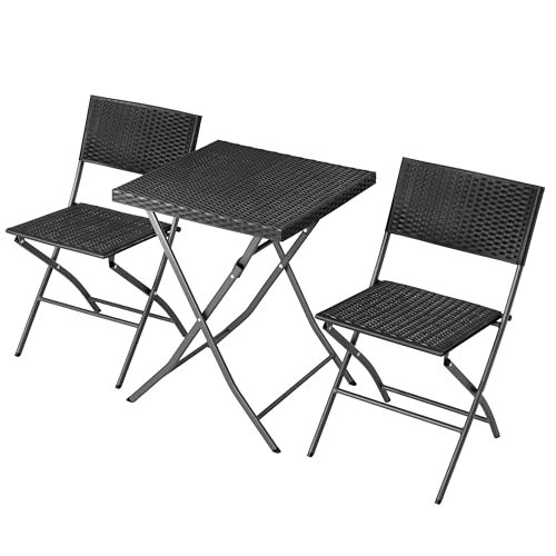 NUU GARDEN 3 Pieces Folding Patio Bistro Set Bistro Table and Chairs Set for Outside, All Weather Small Patio Set for Balcony Porch Backyard, Black | Amazon (US)