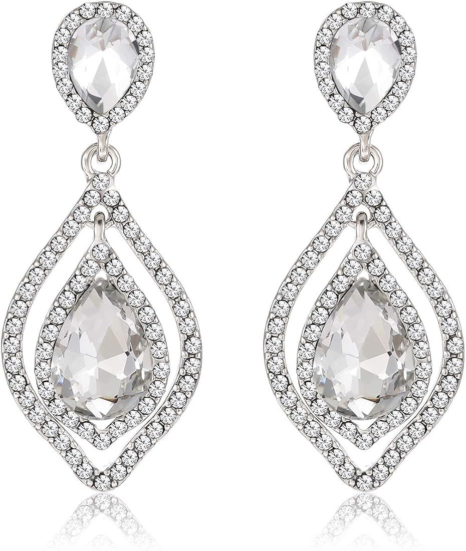 NLCAC Women Pear Shape Crystal Earrings Dangle Teardrop Rhinestone Chandelier Bridal Earring for ... | Amazon (US)