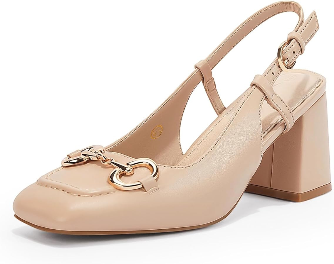 Womens Slingback Block Heels Closed Square Toe Dress Work Shoes Slip on Buckle Strap Business Pum... | Amazon (US)