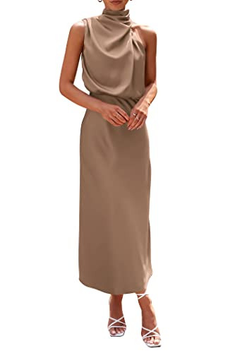 PRETTYGARDEN Women's Summer Satin Maxi Cocktail Dress Champagne | Amazon (US)