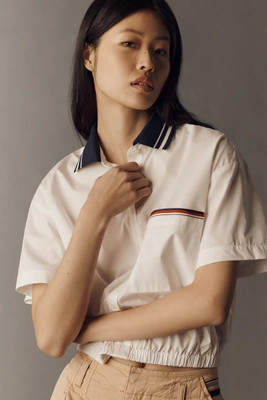 100% Cotton Crop Bubble Hem Shirt Top | Anthropologie (US)