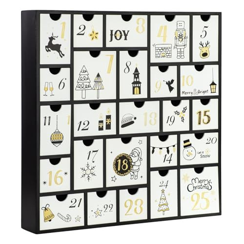 GUOER 2025 Wooden Advent Calendar, 13 Inch Christmas Advent Calendar with 25 Large Drawers, Christmas Countdown Calendar, Premium Wood Hand Painted Refillable Advent Cute Holiday Decoration (Black) | Amazon (US)