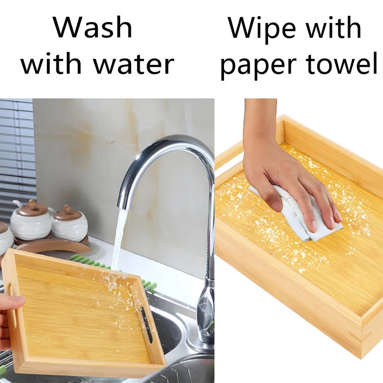 YUOFD Bamboo Serving Tray, Rectangular tray with Handles, 17.7*12.9 Inches | Walmart (US)