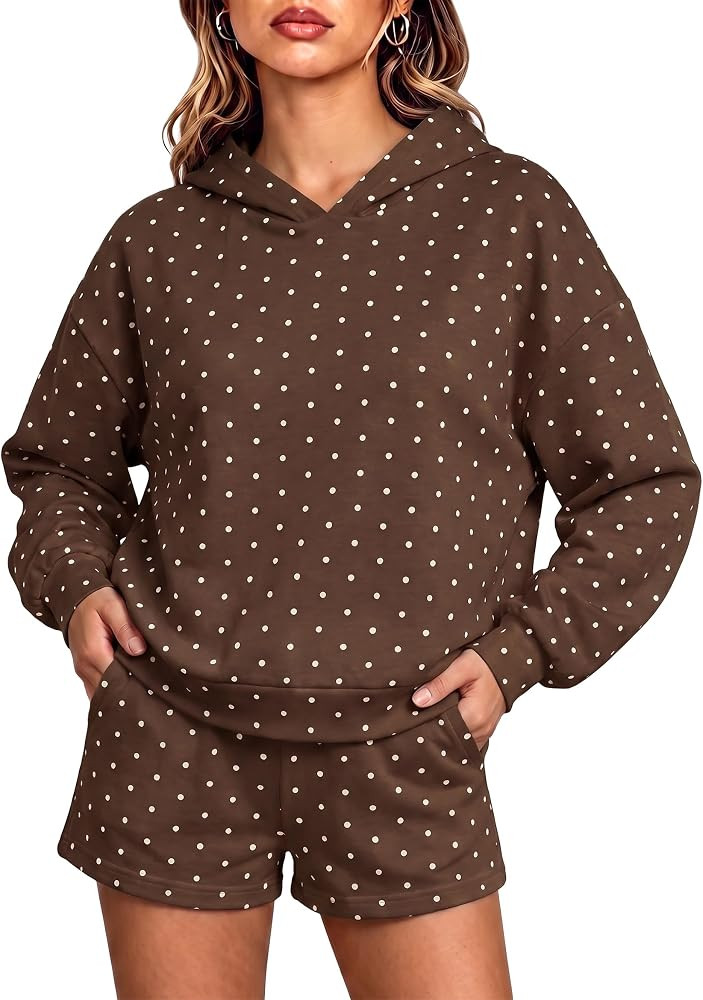 FOMELY Women's Polka Dot Hoodie 2 Piece Set Oversized Casual Shorts Loungewear | Amazon (US)